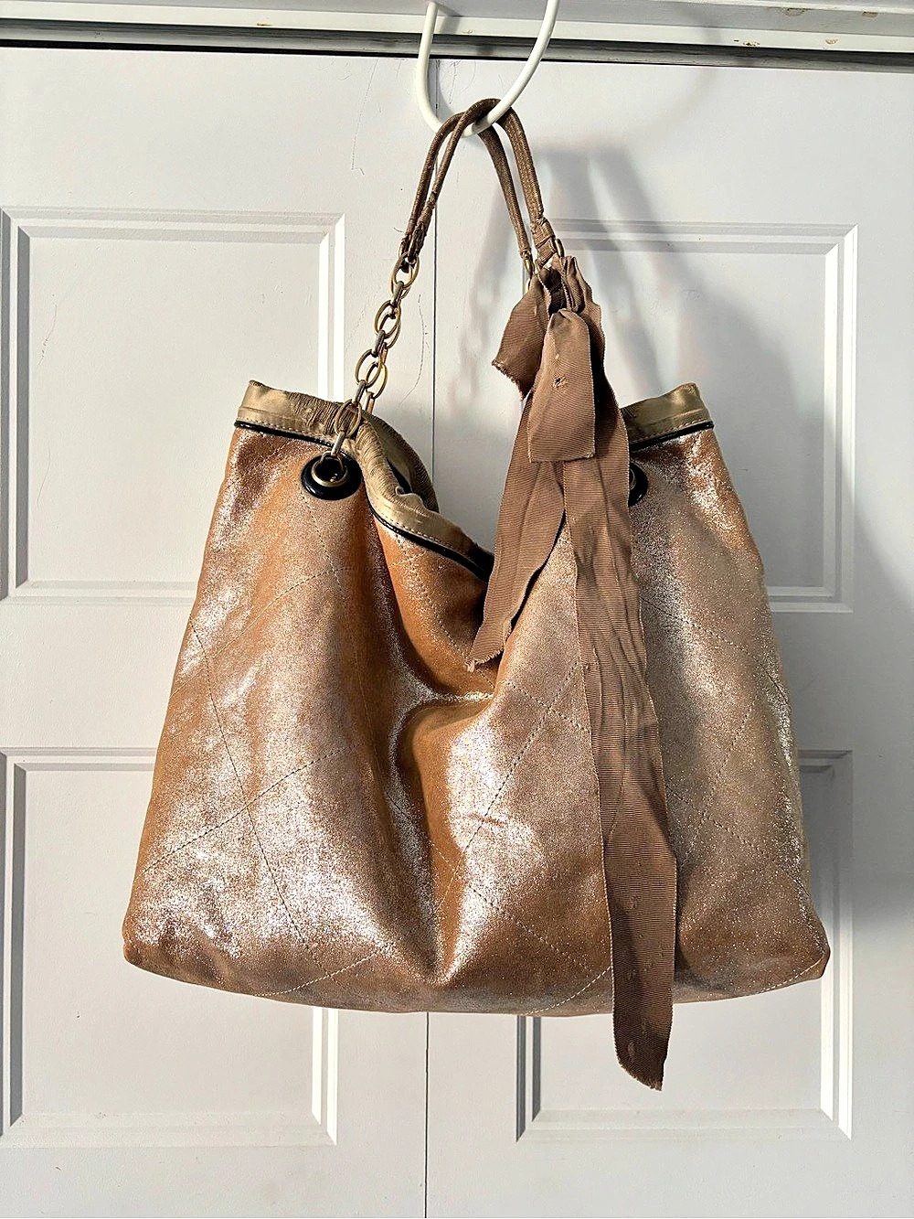 LANVIN Shoulder Bag Brown Gold Tone Chain